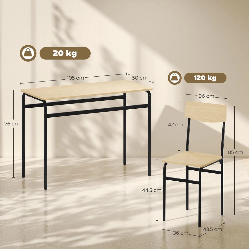 HOMCOM Set de Masă Rectangulară și 4 Scaune, Negru și Culoare Lemn | Aosom Romania