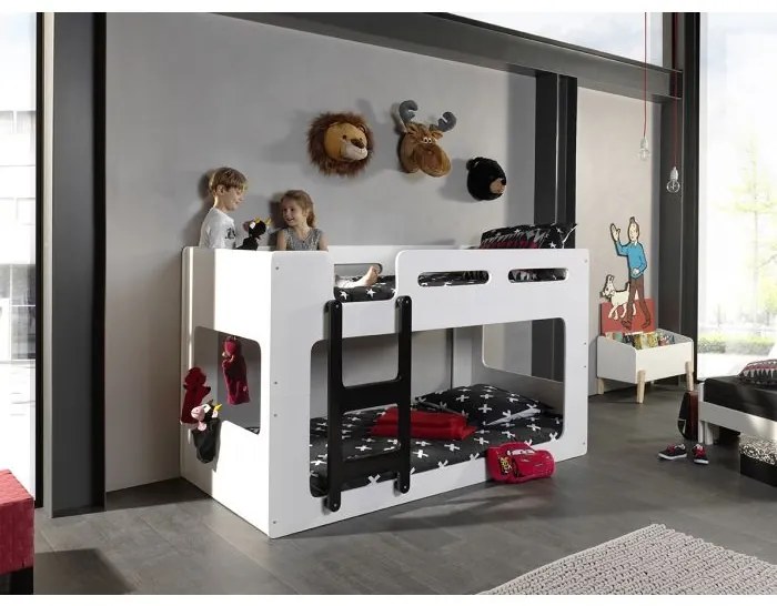 Pat suprapus Luca 90x200 cm alb cu detalii negre – Vipack