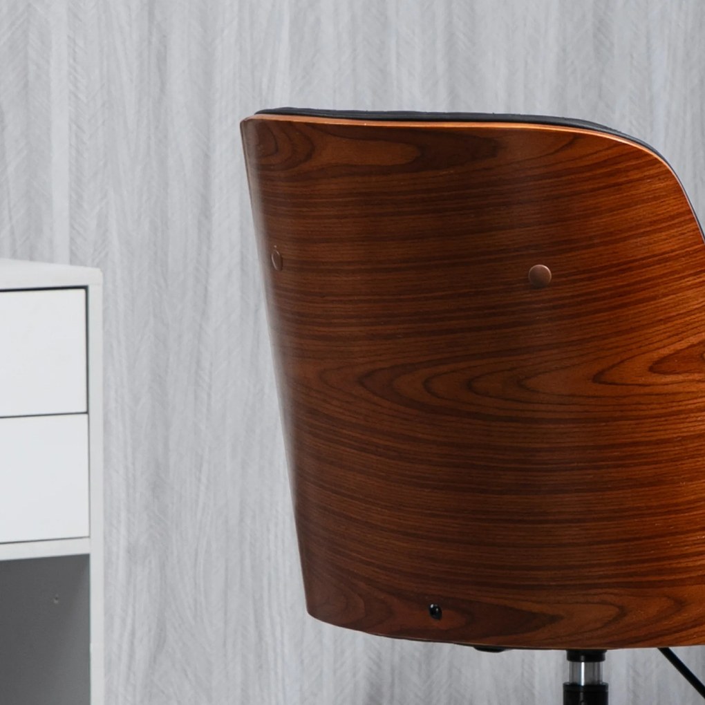 Scaun de birou Vinsetto, Scaun de birou, Scaun rotativ acasă, Scaun de birou reglabil ergonomic cu roți pivotante 360°, Spumă PU Negru 48,5 x 54,5 x 81-87 cm | Aosom Romania