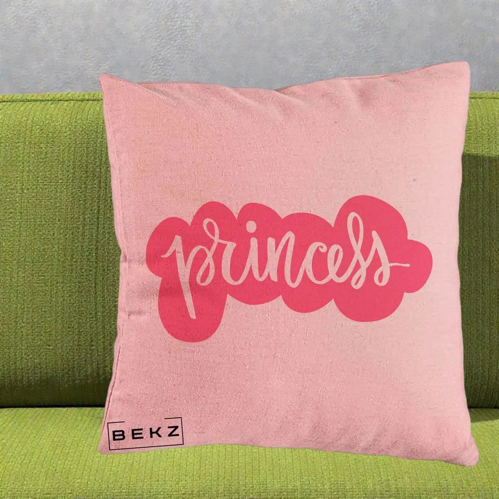 Perna Decorativa Princess Text Roz, 40x40 cm, Roz, Husa Detasabila, Perna Inclusa, BEKZ®