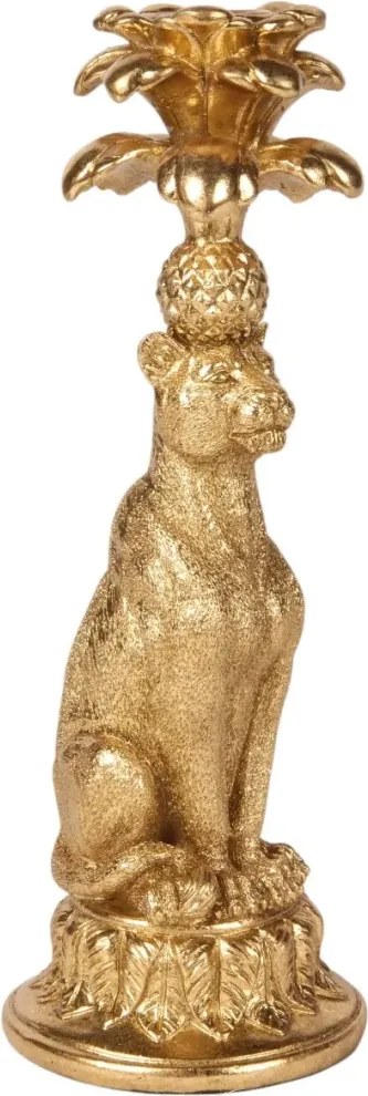 Sfeșnic din polirășină, auriu, model leopard, 23,5 x 9 x 8,5 cm, „Guépard”