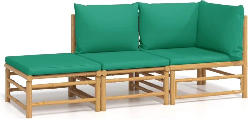vidaXL Set mobilier de grădină cu perne verzi, 3 piese, bambus