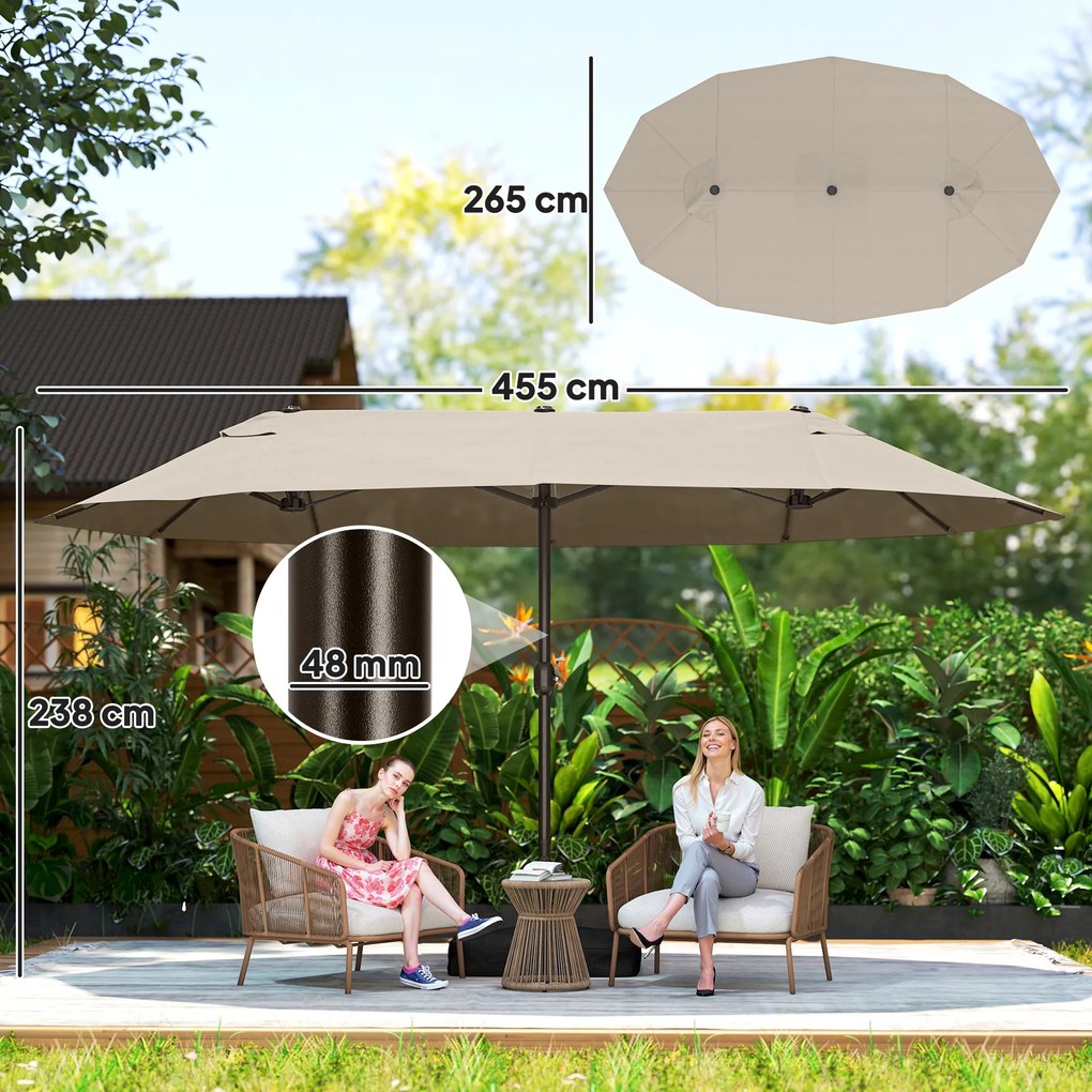 Outsunny Umbrele de Gradina Dubla 460x270cm cu Manivela si Baza Transversala | Aosom Romania