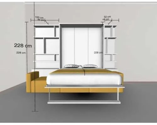 Pat rabatabil dublu cu somiera inclusa, canapea 3 locuri si 2 biblioteci - royal combi bookcase set (150x200)