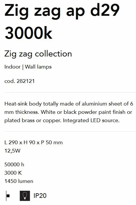 Aplica de perete LED lumina ambientala Zig zag ap d29 3000k OTTONE