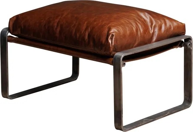 Taburet pentru picioare din piele naturală full grain, maro, cu cadru din bandă de metal, 40 x 69 x 46 cm, „Homy”