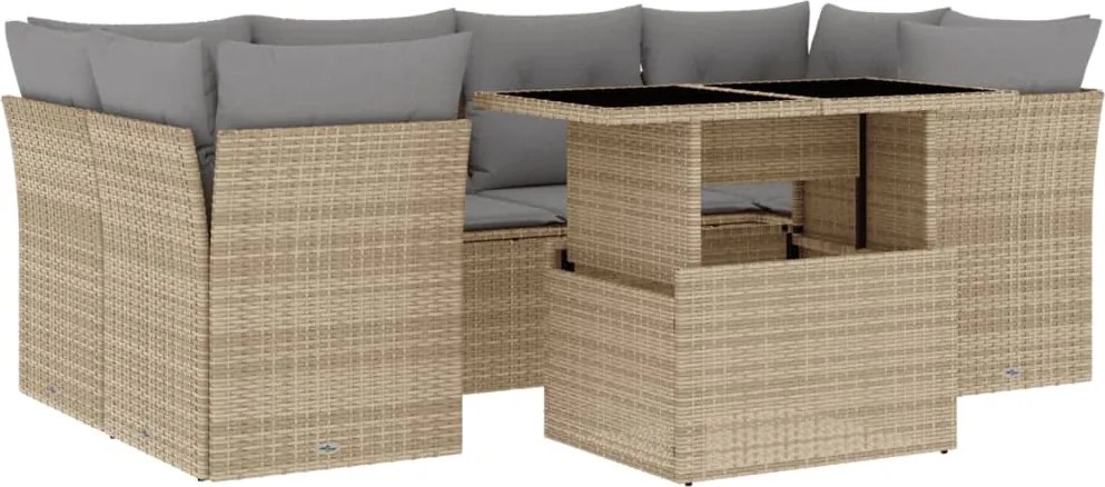 vidaXL Set canapele de grădină, 7 piese, cu perne, bej, poliratan