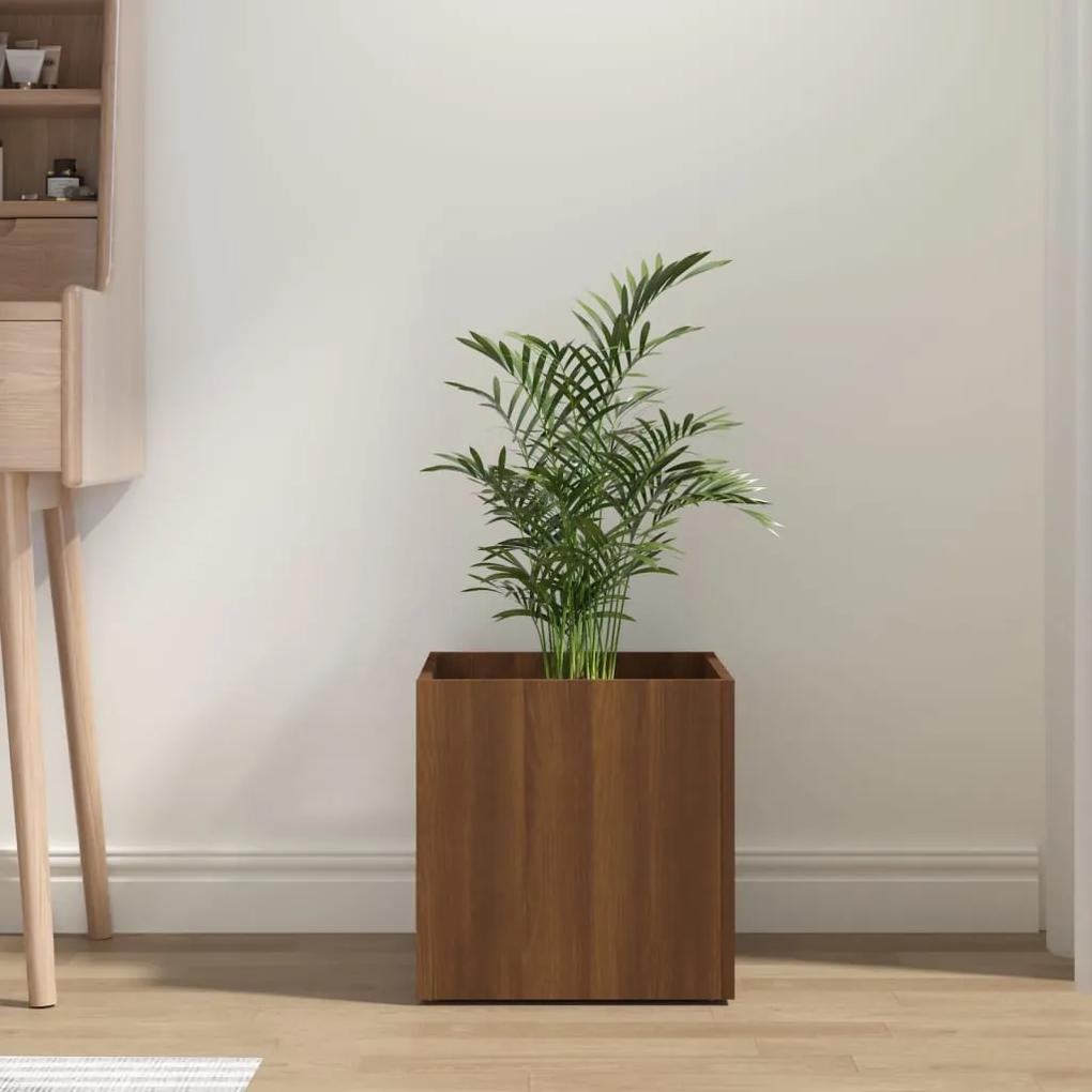 Jardiniera cutie, stejar maro, 40x40x40 cm, lemn compozit 1, Stejar brun