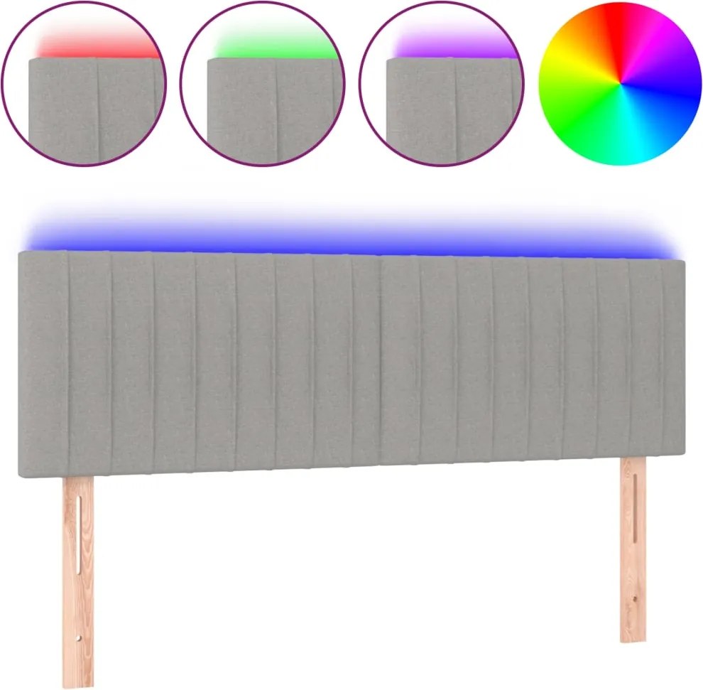 vidaXL Tăblie de pat cu LED, gri deschis, 144x5x78/88 cm, textil