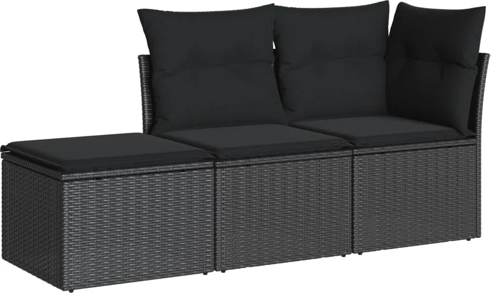 vidaXL Set mobilier de grădină cu perne, 3 piese, negru, poliratan