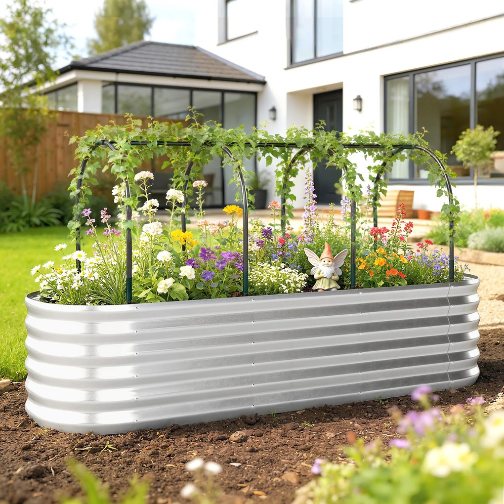 Outsunny Jardinieră Exterioară Mare cuHusă de Seră și Plasă Fund Deschis pentru Patio Terasă 200x60x103 cm Argintiu | Aosom Romania