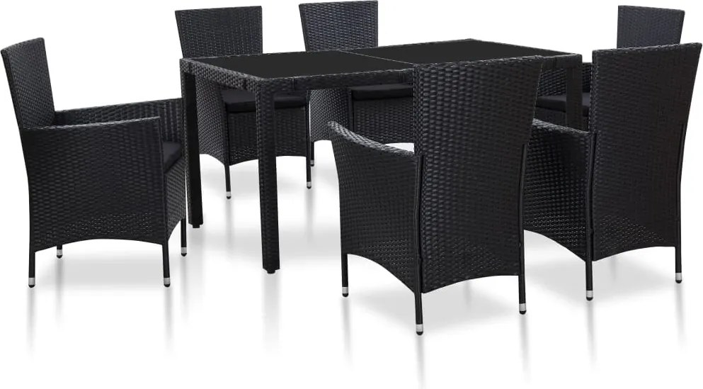 vidaXL Set mobilier de grădină, 7 piese, negru, poliratan