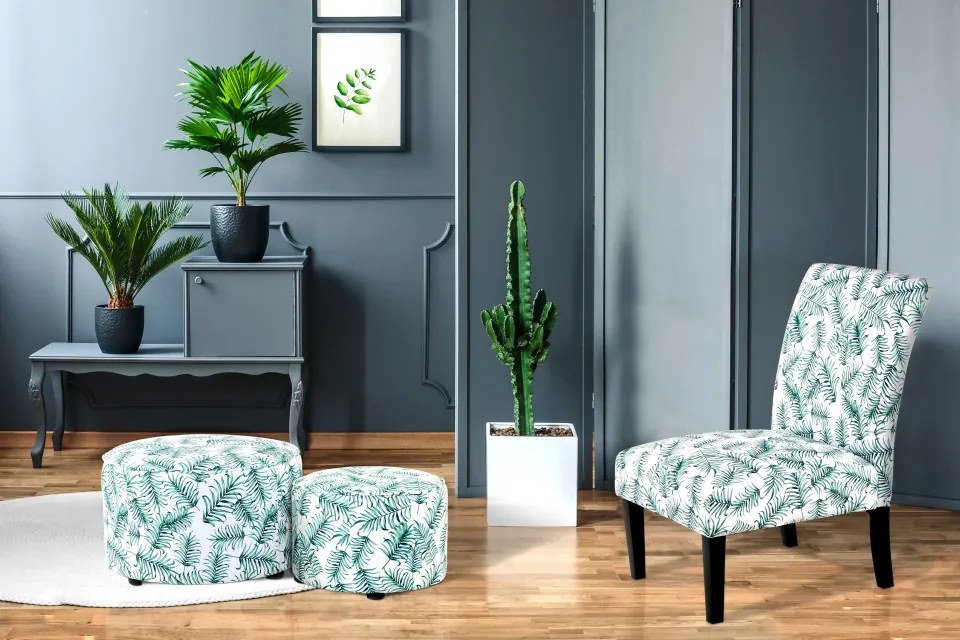 Set 2 tabureti tapitati cu imprimeu floral Indira multicolori/albi