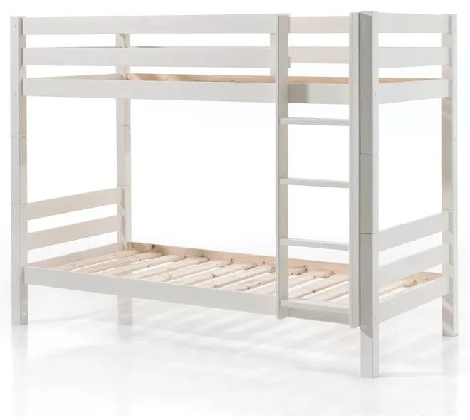 Pat pentru copii alb supraetajat/cu extensie suplimentară din lemn de pin cu spațiu de depozitare 90x200 cm PINO – Vipack