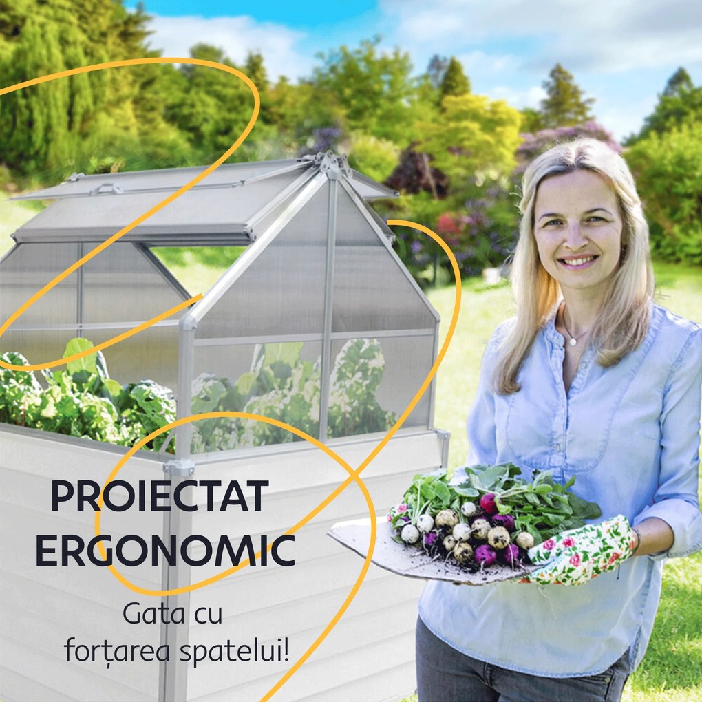 Strat înălţat cu seră, alb, policarbonat, OKIT