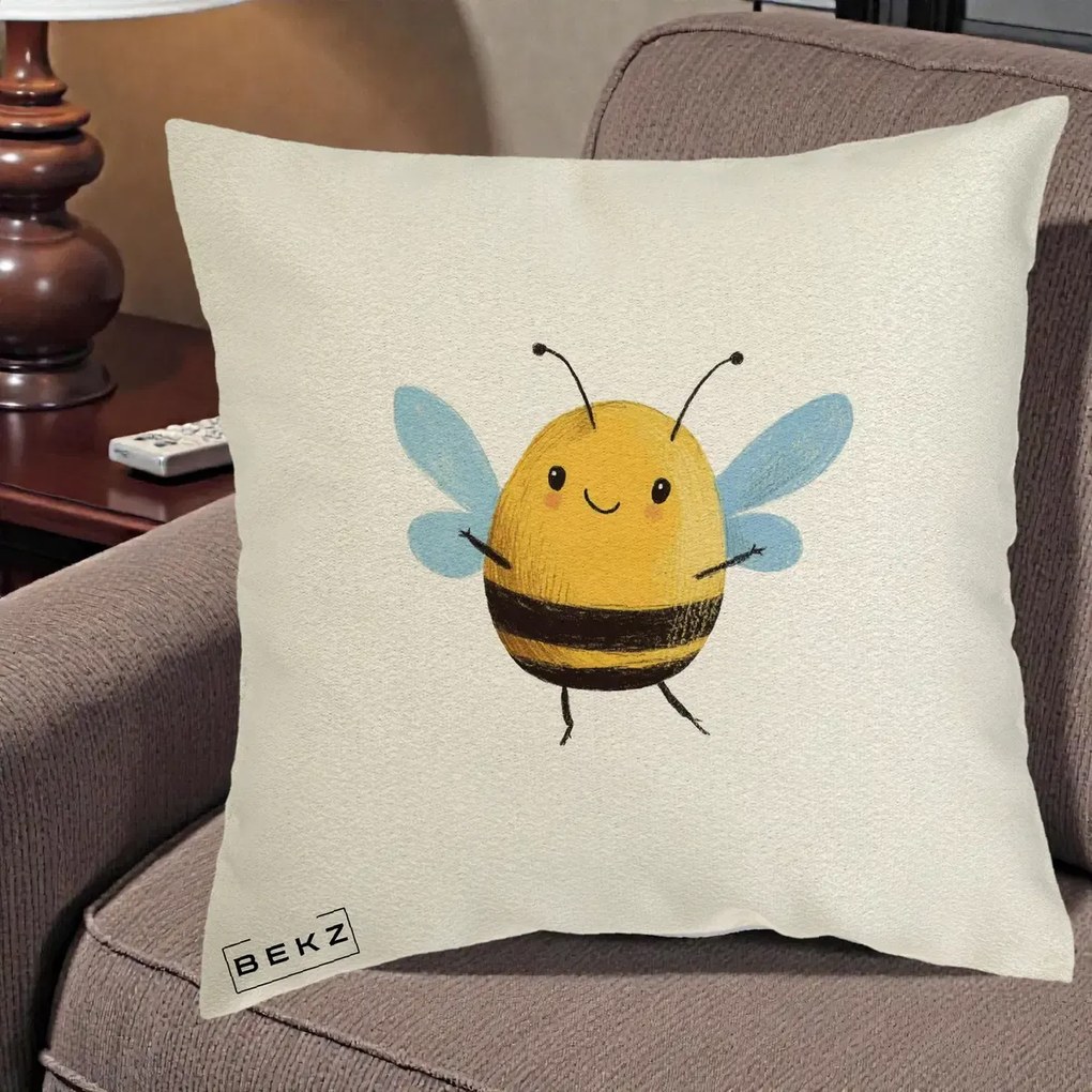 Perna Decorativa Buburuza pe Trifoi cu Patru Foi, 40x40 cm, Ecru, Husa Detasabila, Perna Inclusa, BEKZ®