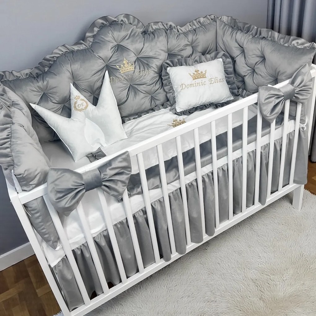 Pătuț bebe + saltea + Lenjerie pătuț bebeluși din Catifea ALEGE CULOAREA cu apărători matlasate  cearșaf  păturică și pernuta din catifea PREMIUM