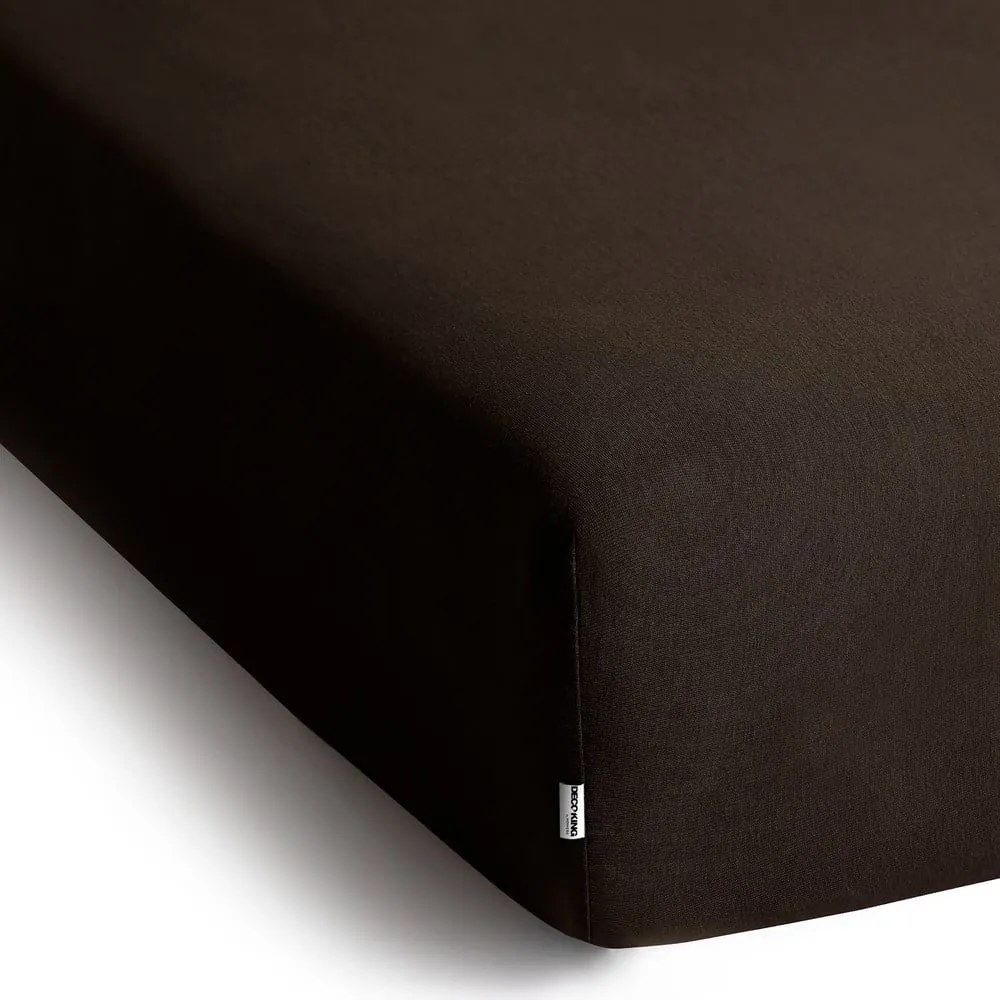 Cearceaf maro închis din jerseu cu elastic 180x200 cm Amber – Restilo