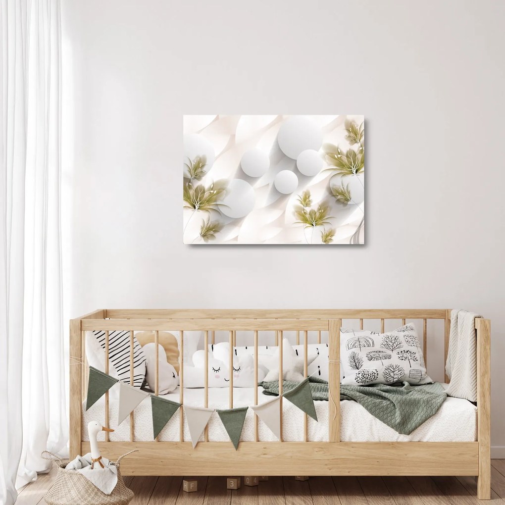 Tablou pe sticlă - 3D cercuri cu flori (70x50 cm)