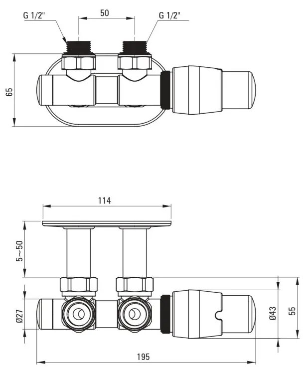 Supapa termostatica, alb mat, pentru calorifer baie, dreapta, Deante Alb mat