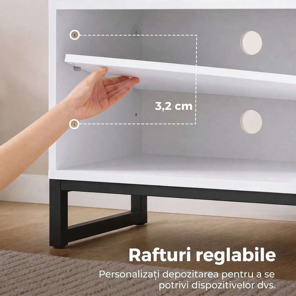 HOMCOM Comodă TV cu Rafturi Reglabile și Ușă Soft-Close, PAL și Oțel, 140x36,5x50 cm, Alb și Stejar | Aosom Romania
