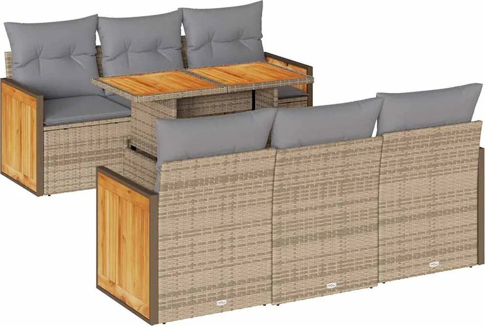 vidaXL Set canapele grădină cu perne 7 piese bej poliratan/lemn acacia