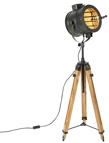 Lampă de podea cu trepied negru cu spot din lemn Studio - Radient