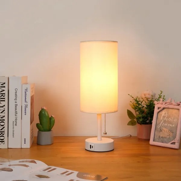 Brilagi - Lampă de masă TABLON cu port USB, 1xE27/25W/230V, alb/crem