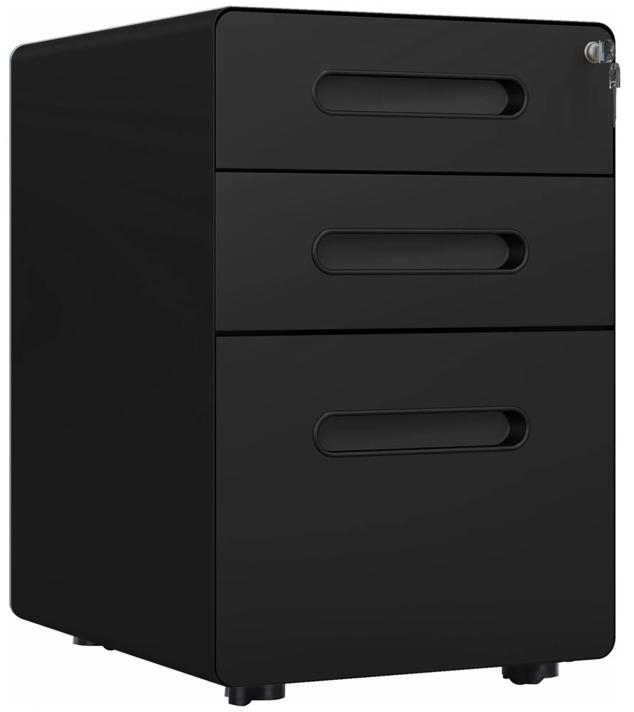 Vinsetto Caisson de birou mobil cu cheie și 3 sertare pentru format A4, scrisoare, legal, 39 x 48 x 59 cm, negru | Aosom Romania