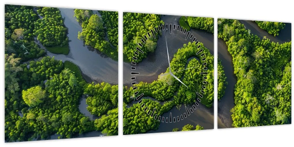 Tablou - Peisaj forestier cu râu (cu ceas) (90x30 cm)