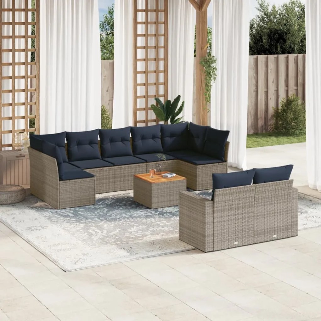 vidaXL Set canapele de grădină cu perne, 10 piese, gri, poliratan
