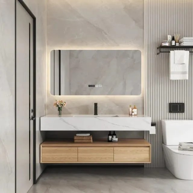 Oglindă Baie LED și Dezaburire Elit's Premium cu Senzor Touch, Lumina Rece, Caldă și Neutră, 100x70cm, lumina ambientala spate