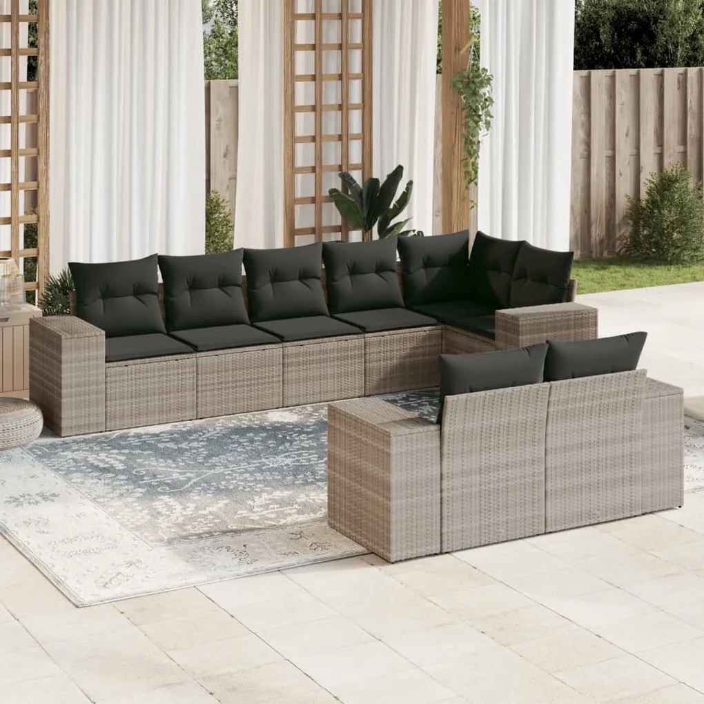 3255159 vidaXL Set mobilier de grădină cu perne, 8 piese gri deschis poliratan