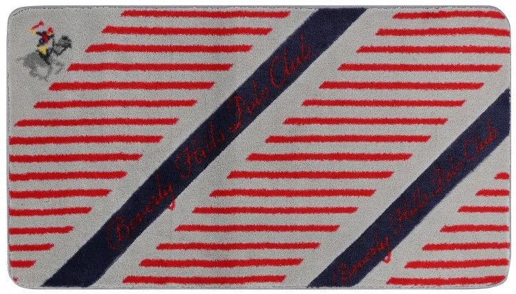 Covoras pentru baie Beverly Hills Polo Club 312 Rosu / Gri / Bleumarin, 67 x 120 cm