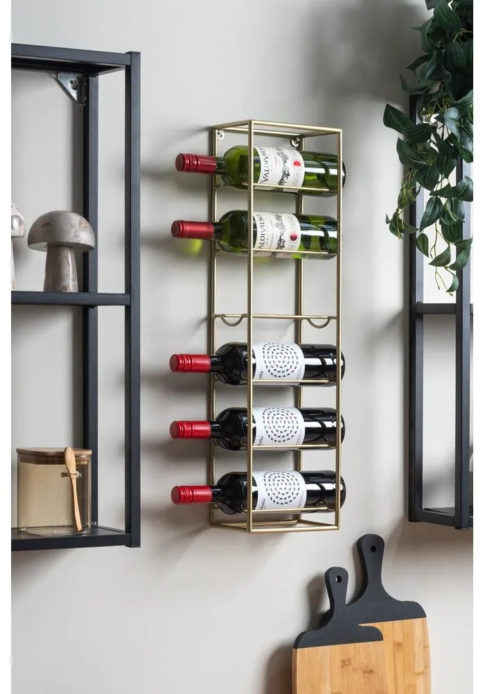 Raft pentru sticle de vin auriu pentru perete din metal număr sticle 6 Single – PT LIVING