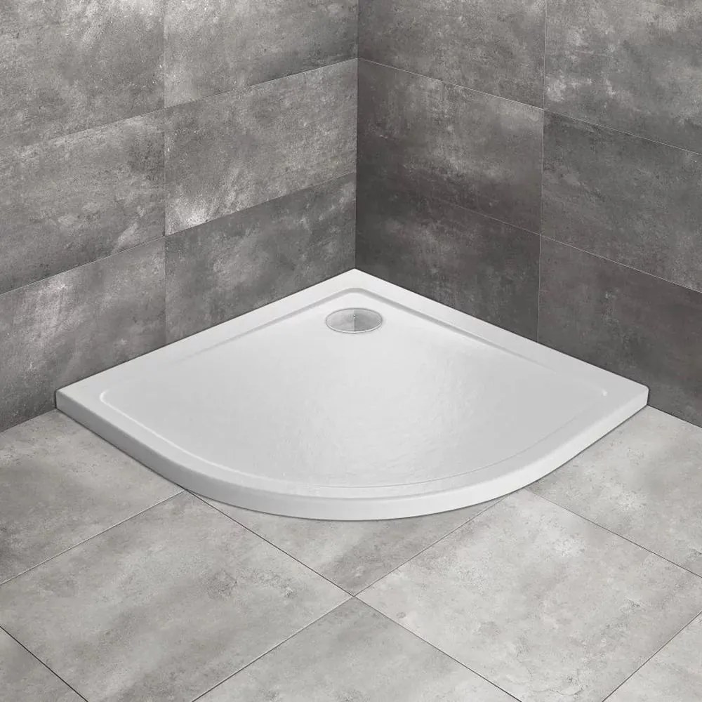 Cadita dus semirotunda Radaway Doros A Stone 80x80 cm acril alb