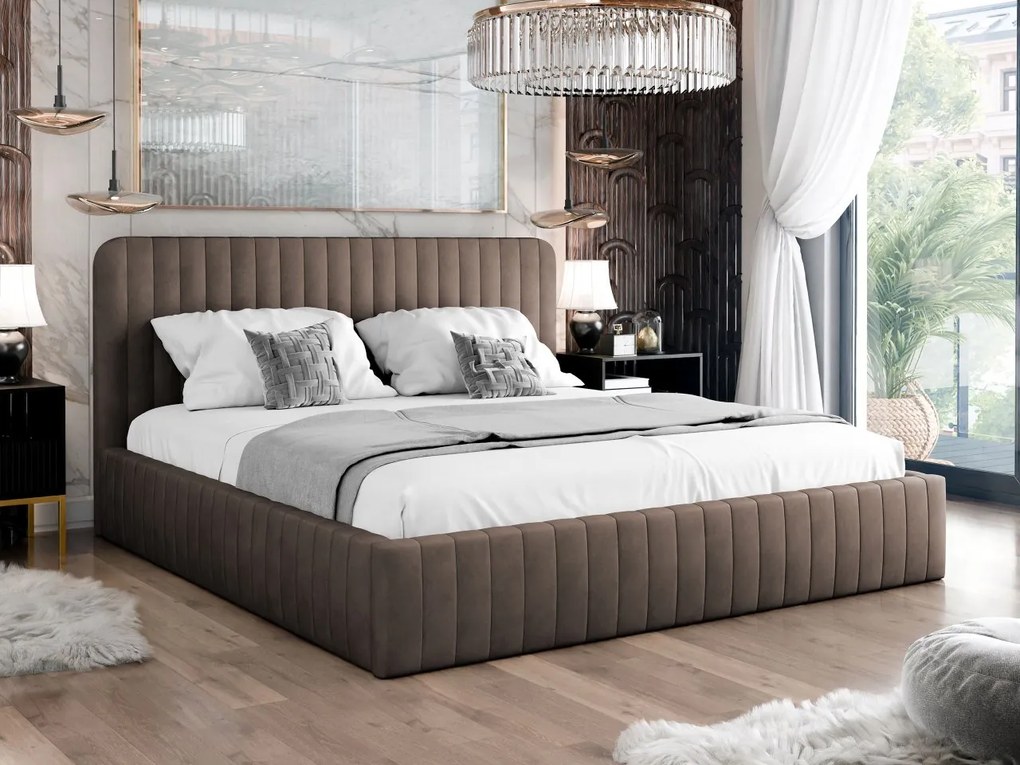 Pat matrimonial 140 cm Lentoa (maro) (cu somieră) (cu sp. depozitare). Promo -17%. 1104165