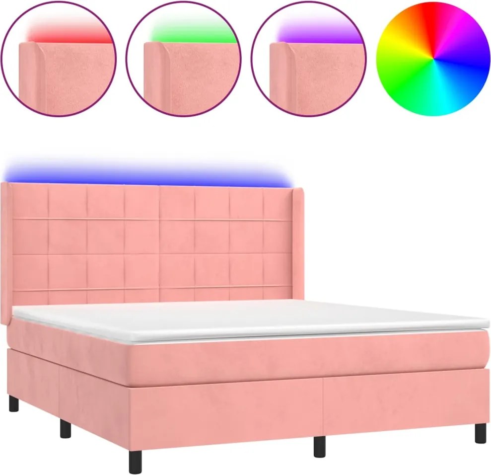 vidaXL Pat continental cu saltea & LED, roz, 120x200 cm, catifea