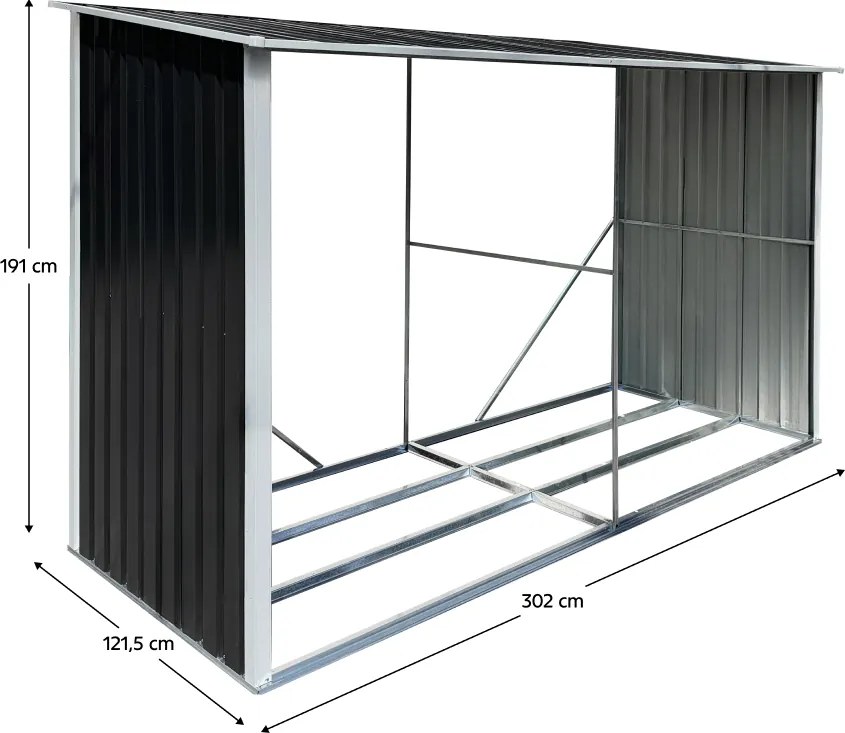 Magazie pentru lemn, antracit/alb, 302x121,5x191 cm, DARYL TIP 3