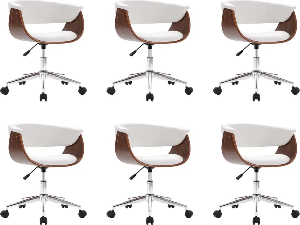 vidaXL Scaune de bucătărie pivotante, 6 buc., alb, piele ecologică