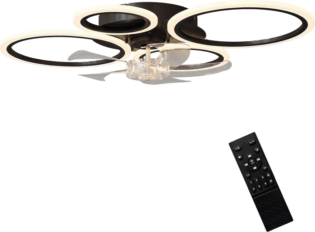 HOMCOM Ventilator de tavan cu lumină și telecomandă, Ventilator LED de tavan 77 cm cu 3 culori de lumină, 6 trepte, temporizator | Aosom Romania