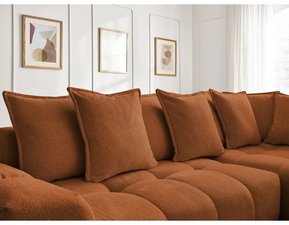 Colțar teracotă extensibil/cu spațiu de depozitare cu tapițerie din chenille (cu colț pe partea dreaptă/în formă de ”L”) Everest – Bobochic Paris