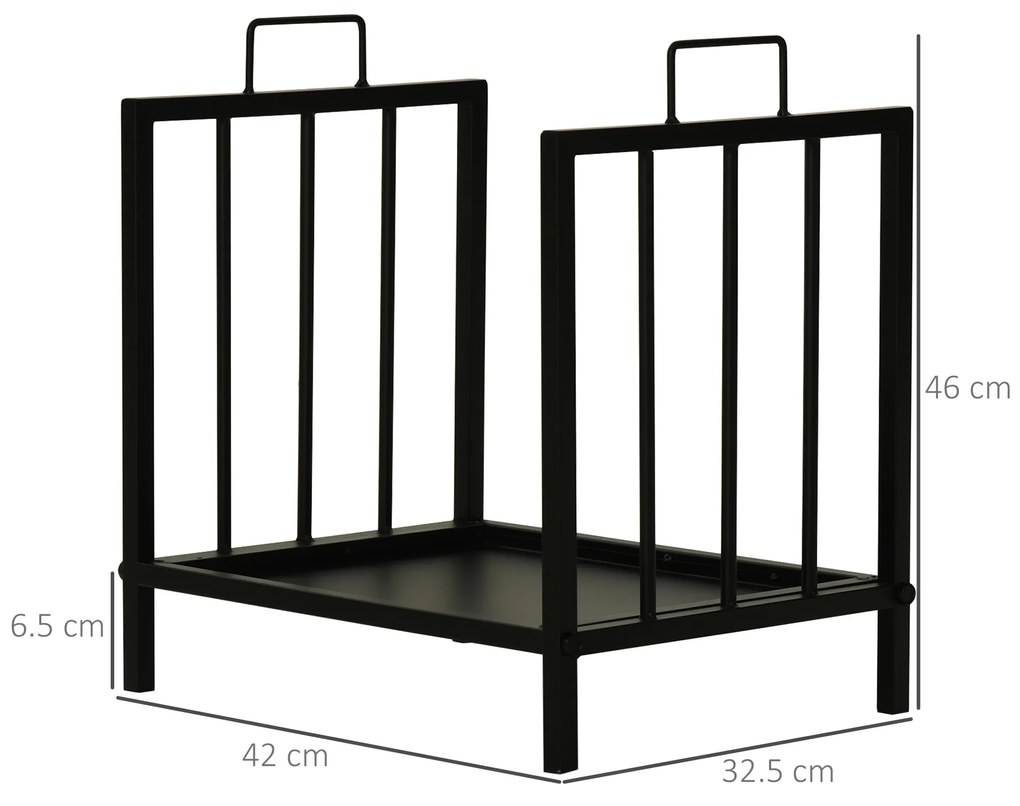 Outsunny Suport pentru Lemne din Metal, cu 2 Mânere și Bază Ridicată pentru 50kg de Lemne, 42x32.5x46 cm, Negru | Aosom Romania