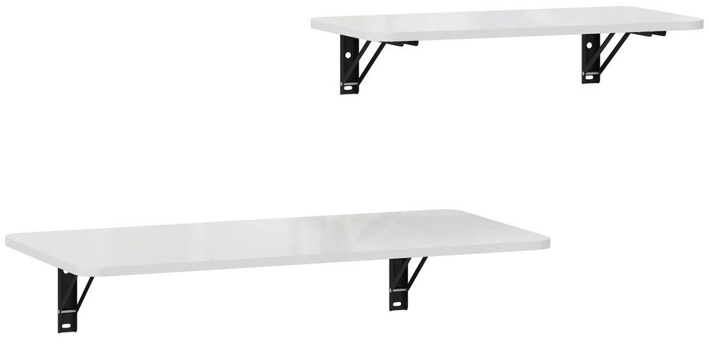 HOMCOM Lot de 2 tables pliantes murales, table murale rabattable en bois, pentru bucătărie, sufragerie, birou, alb lucios | Aosom Romania