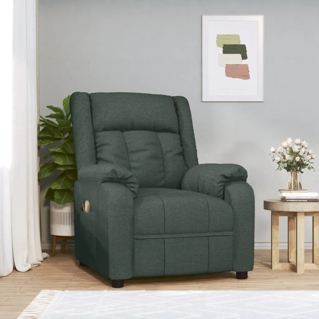 348126 vidaXL Fotoliu de masaj, verde închis, material textil