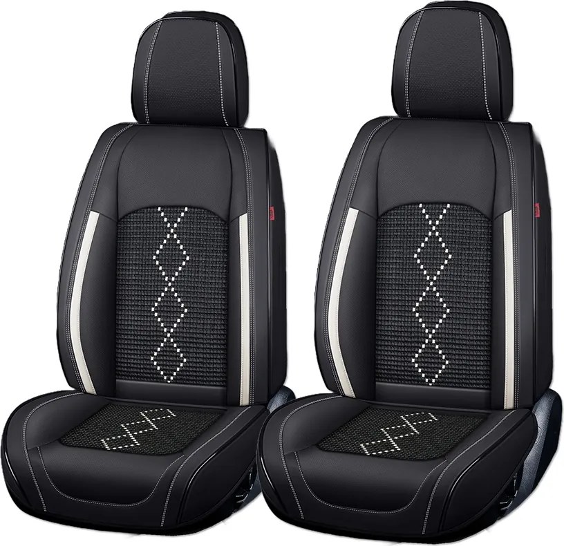 Set huse scaune Premium 5 Locuri Carguard Deluxe Piele Ecologică Perforată Și Textil - Negru - Alb - protecție interior