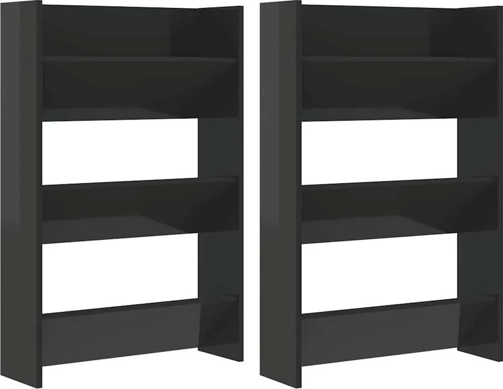 vidaXL Pantofare de perete, 2 buc., negru extralucios, 60x18x90 cm PAL