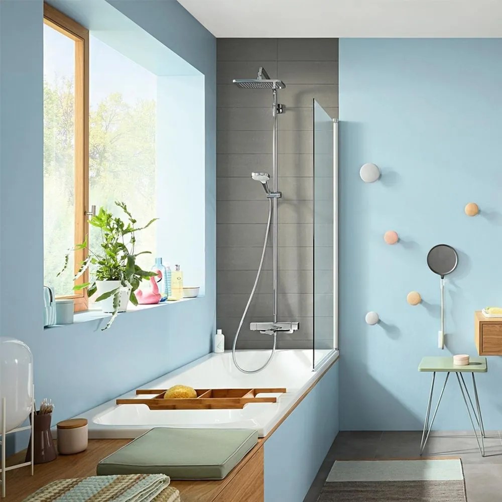 Set de dus Showerpipe cu termostat, 1 jet, crom Crom lucios