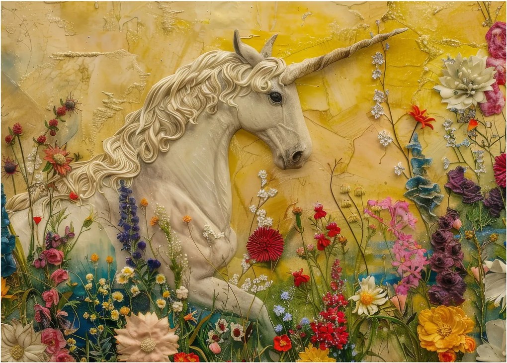 Tablou - Unicorn cu flori (70x50 cm)