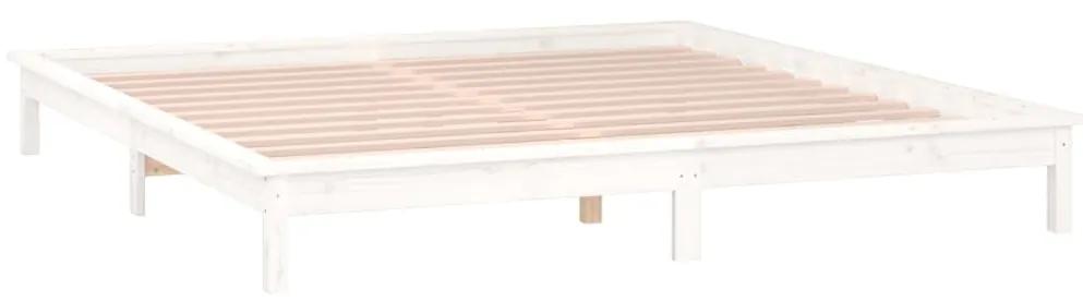 Cadru de pat cu LED, dublu 4FT6, alb, 135x190 cm, lemn masiv Alb, 135 x 190 cm